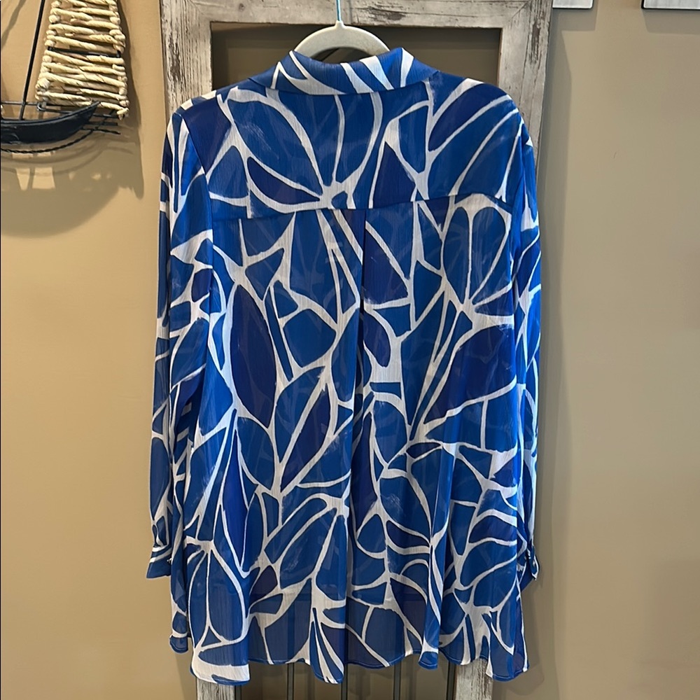 Frank Lyman Design Blue Button Down Shirt - Picture 4 of 5